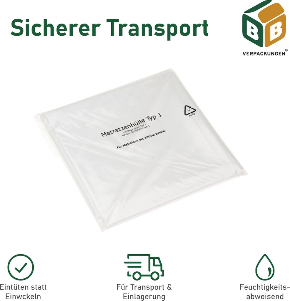 5 x Matratzenhülle Typ 1 (1300 x 2350 mm) robust reißfest Produktbild 