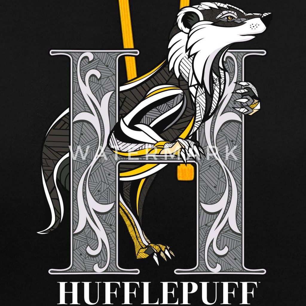 Spreadshirt Harry Potter Hufflepuff Gold monochrom Uni Kontrast Hoodie, XXL, Schwarz/Gold