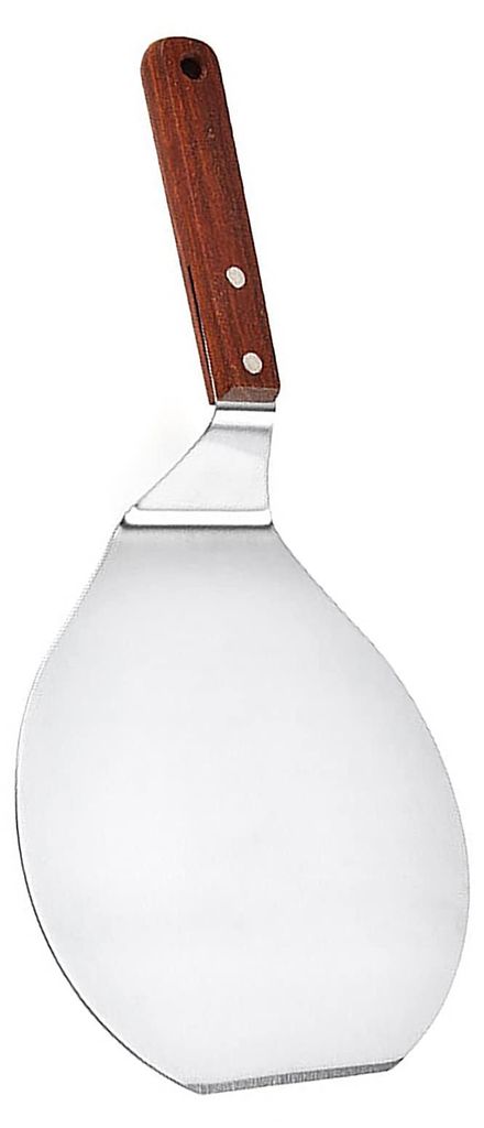 Extra breiter Edelstahlspatel mit robustem Holzgriff, spülmaschinenfest.