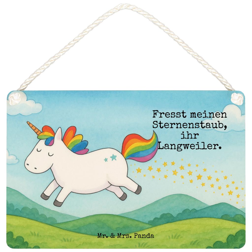 Mr. & Mrs. Panda Schild Einhorn Happy Design DIN A6 - Weiß - Geschenk, Einhörner, holzbild, kleine aufmerksamkeit, Türschild, Wandbild Holz, Uni...