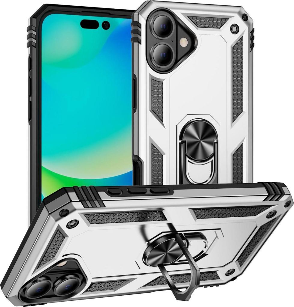 Mobigear Armor Ring iPhone 17 Hülle Hardcase Backcover Stoßfest mit Ringhalter - Silber