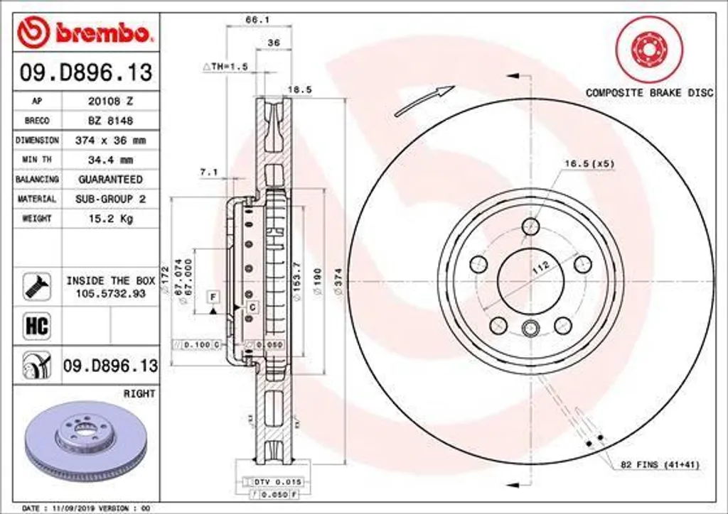 Disque de Frein pour BMW X7 et Série 5 G30 - Sécurité de Freinage Brembo OE