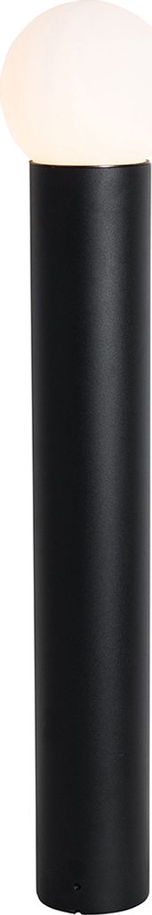 QAZQA - Modern Stehende Außenleuchte I Sockelleuchte schwarz mit Opalglas 80 cm IP44 - Huma I Außenbeleuchtung - Aluminium Länglich I Kugel I Ku...
