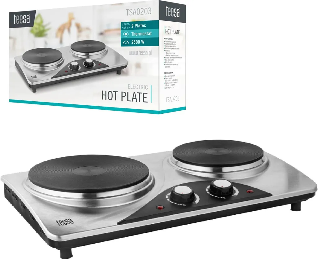 Cuisinière Électrique Teesa 2500W : Solution de Cuisson d'Appoint en Inox - 6