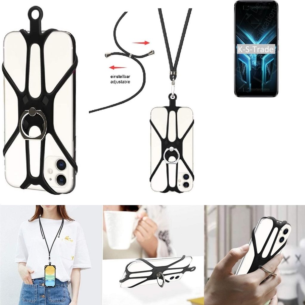 K-S-Trade 3in1 Handykette Handyband Handykordel Halsband Smartphone-Ring Handy-Ring kompatibel mit Doogee S35 Pro Fingerhalterung Handyring