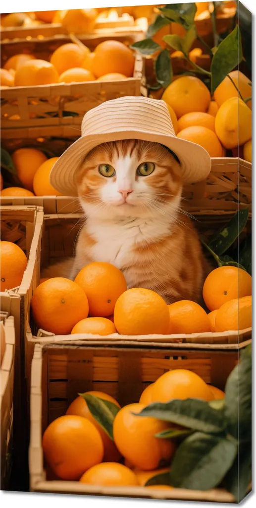 Toile Chat et Oranges 50x100 cm - Couleurs Vives et Impression de Qualité