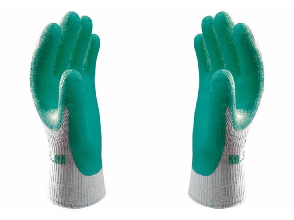 SHOWA 310 Latex-Arbeitshandschuh – griffig, flexibel, atmungsaktiv – Montage, Bau, Garten, Logistik gelb/grün XL/10