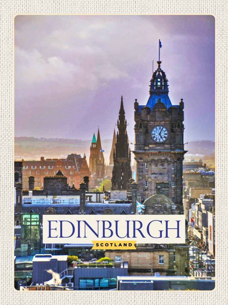 vianmo Holzschild 30x20 cm Edinburgh Scotland Uhrturm Bildmotiv Reisemotiv Abenteuer Reisen