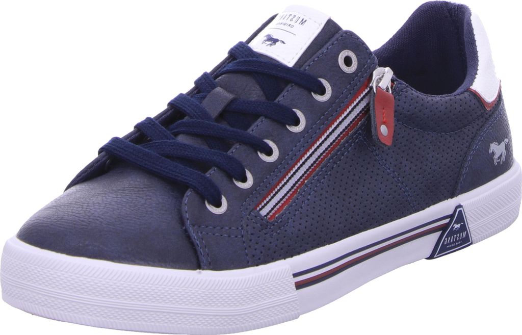Mustang Herren Sneaker Schnürer Halbschuh slip on Ösen Metall Zipper 4162-303, Größe:41 EU, Farbe:Blau
