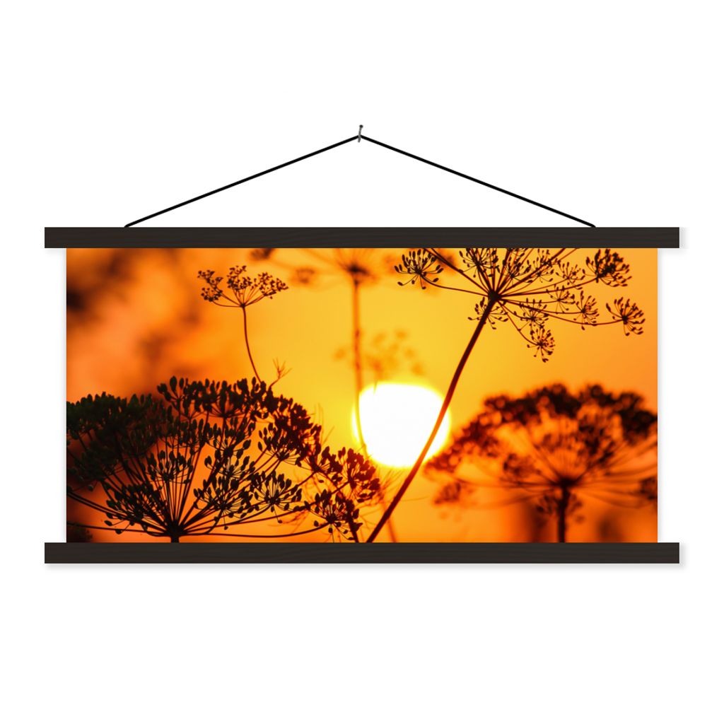 MuchoWow Textilposter Pflanzen - Blumen - Sonnenuntergang - Orange 60x30 cm mit schwarzem Rahmen - Textilien