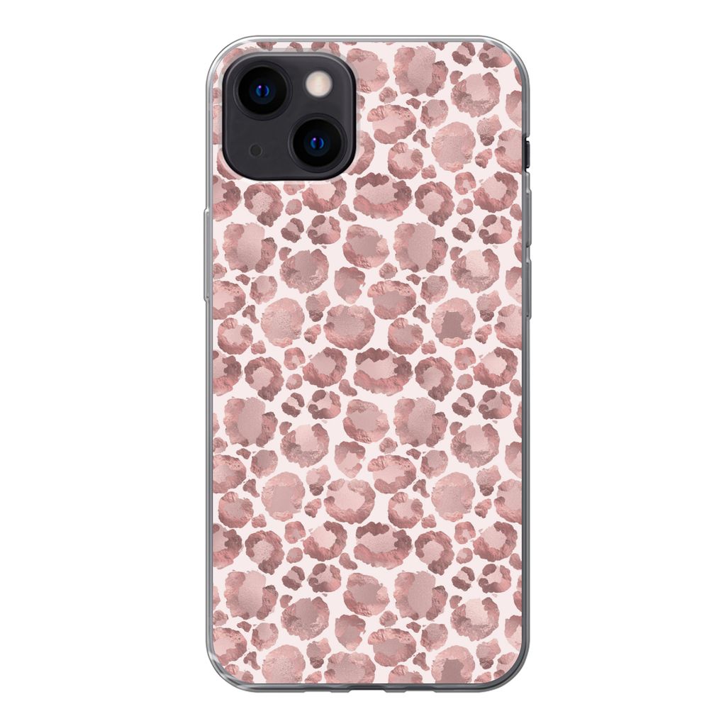 MuchoWow Handyhülle Schutzhülle Hülle für iPhone 13 Pantherdruck - Rosa - Pastell - Luxus Silikon Softcase Handy Hülle - Karteninhaber