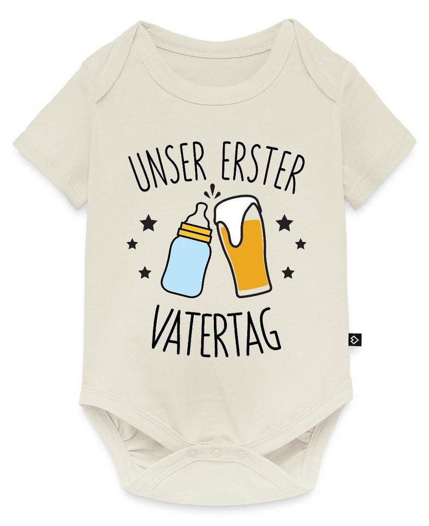 Spreadshirt Unser Erster Vatertag Partner Look Papa Baby Vater Kurzarm Tages Baby Body, 86 (12-18 M.), Naturweiß