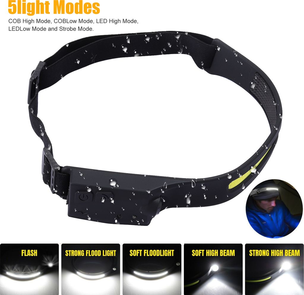 2*LED Stirnlampe, Sensorscheinwerfer USB wiederaufladbar Produktbild 6