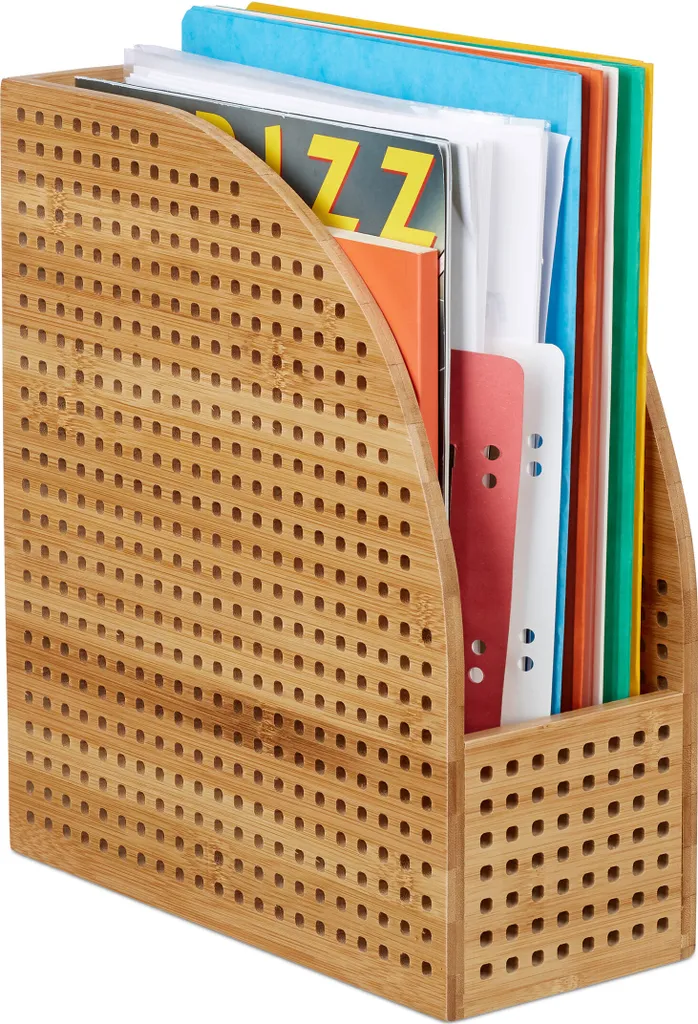 Porte-revues bambou robuste format A4 - Organisateur de dossiers bois