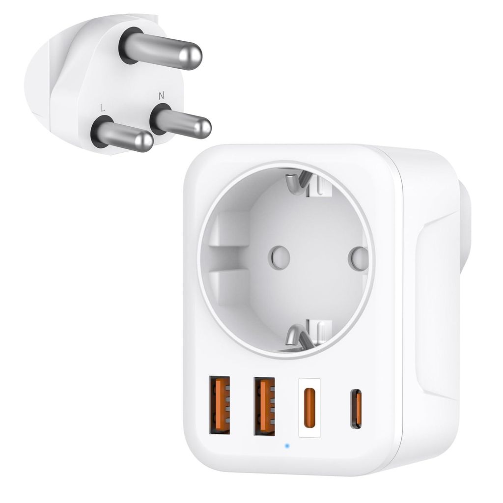 Reiseadapter Südafrika Typ M, 5-in-1 Steckdosenadapter (1 AC, 2 USB-C, 2 USB-A 3,4A), Reisestecker für Lesotho Mosambik Namibia Swasiland Simbabwe