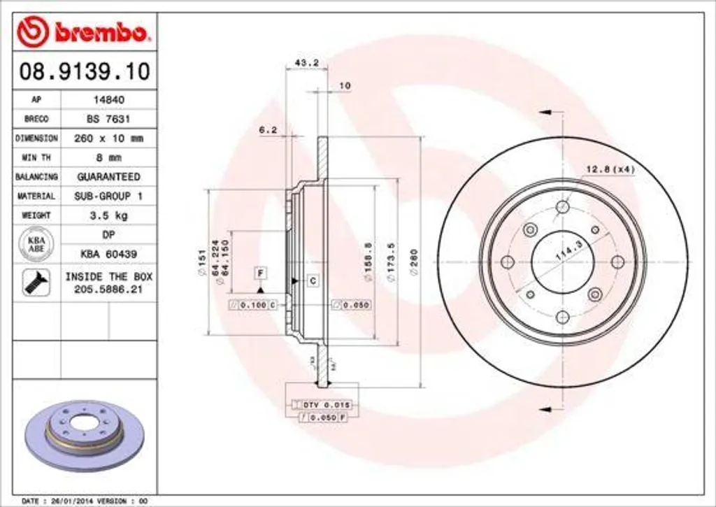 Disque de frein arrière pour Honda Accord IV et Prelude motorisation OE