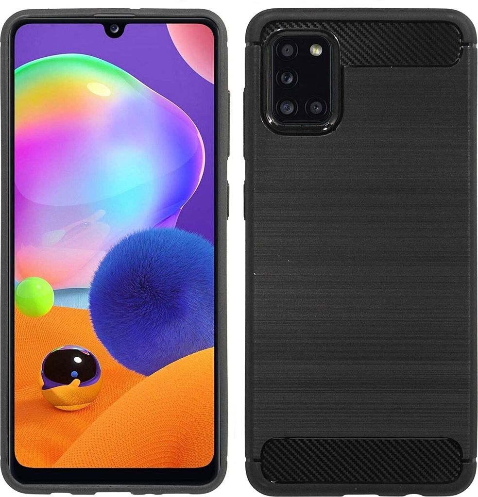 cofi1453 Silikon Hülle Bumper Carbon kompatibel mit SAMSUNG GALAXY A31 (A315F) Case TPU Soft Handyhülle Cover Schutzhülle Schwarz