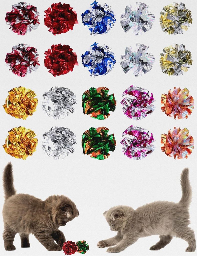 20 Stück 6 cm Knisterball für Katzen, Bunte Katzenspielbälle, Katzenspielspielzeug, interaktives Ballspielzeug für Katzen