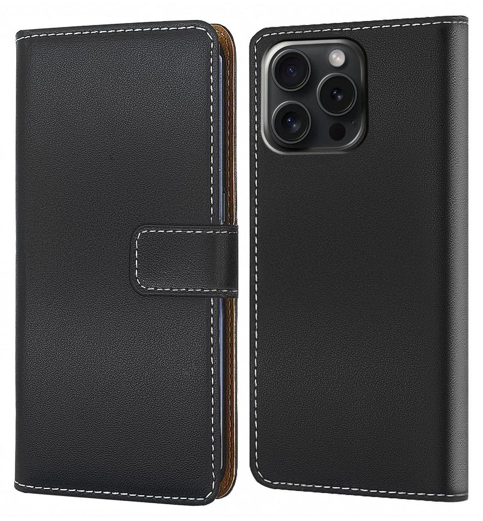 Handy Tasche für Apple iPhone 15 Pro Schutzhülle Bookstyle Etui Klapphülle Wallet Flip Cover Case Schwarz