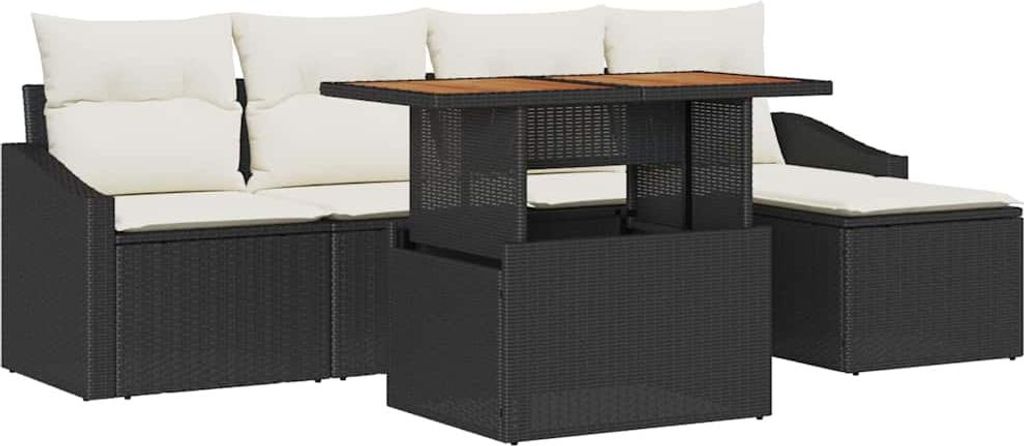 Garten-Sofa-Set mit Speicher 6 pcs Schwarz Poly Rattan