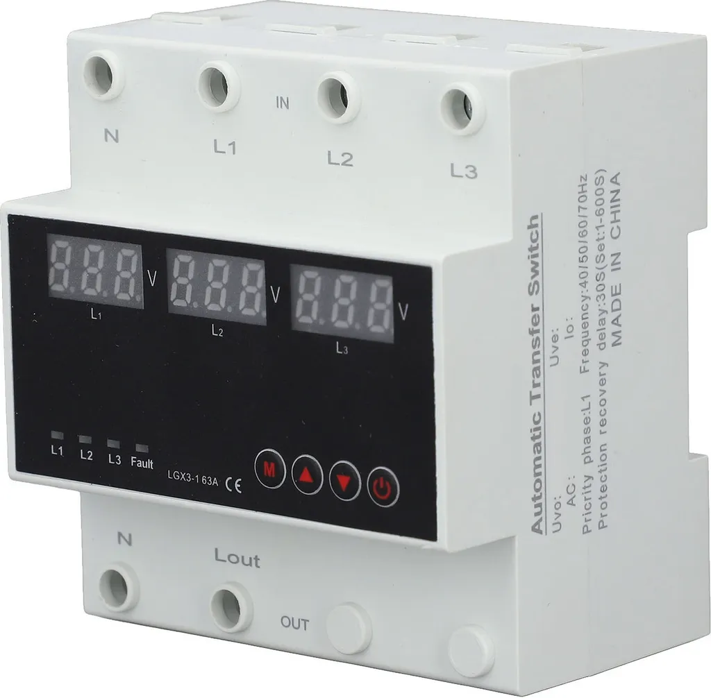 Commutateur automatique rail DIN triphasé AC 220V avec affichage LED