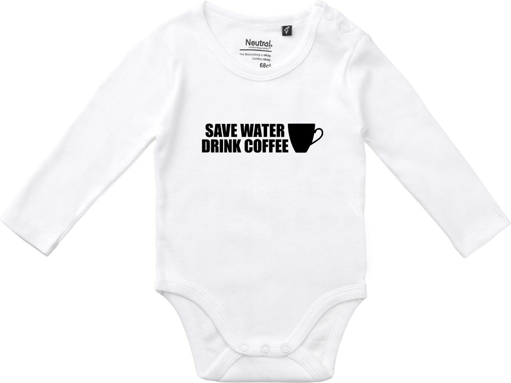 Huuraa Baby Body Save Water Drink Coffee Kaffeetasse 74 White Baumwolle Fairtrade Langarmbody Geschenkidee