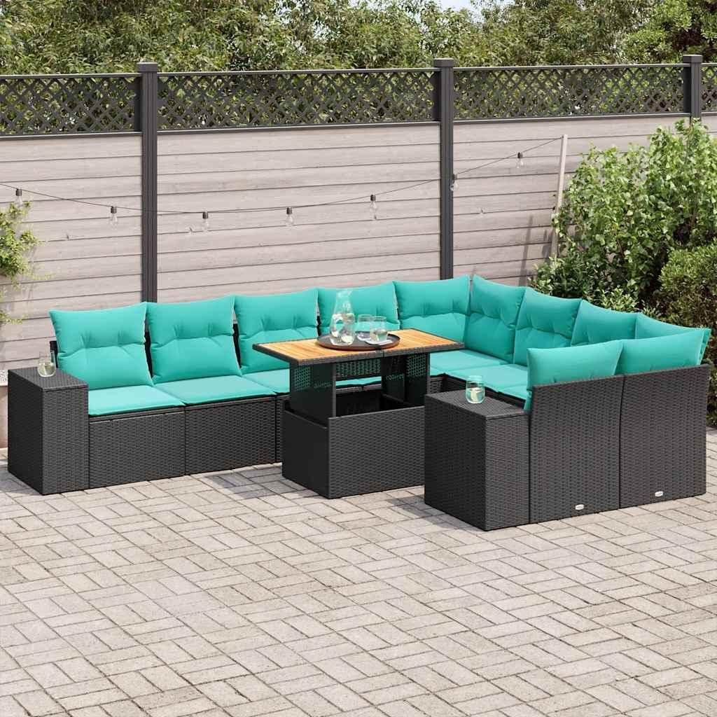 Maison Exclusive - 10-tlg. Garten-Sofagarnitur mit Kissen Schwarz Poly Rattan