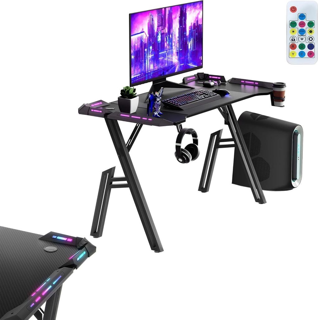 Sessamen-LP Gaming Schreibtisch 120x60x74 cm Stehpult in Gaming Tisch Groß Computertisch L-Frame PC Schreibtisch, Schwarze Kohlefaser