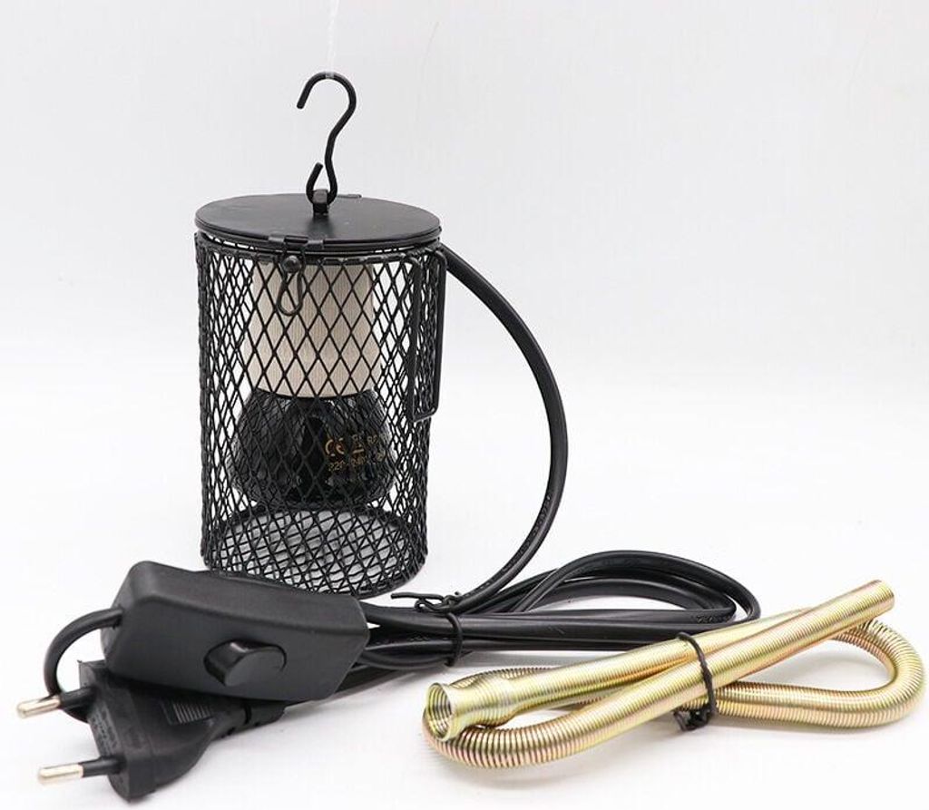 Wärmelampe für Küken, 100W Terrarium-Wärmelampe mit Keramikschutzgitter, Wärmestrahler, Schalter, EU-Stecker 220-230V (Schwarz)