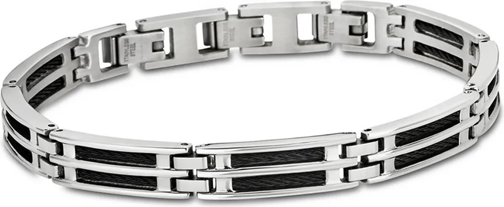 Gourmette Homme Lotus Style Noire en Acier Inox Bijou Moderne Robuste