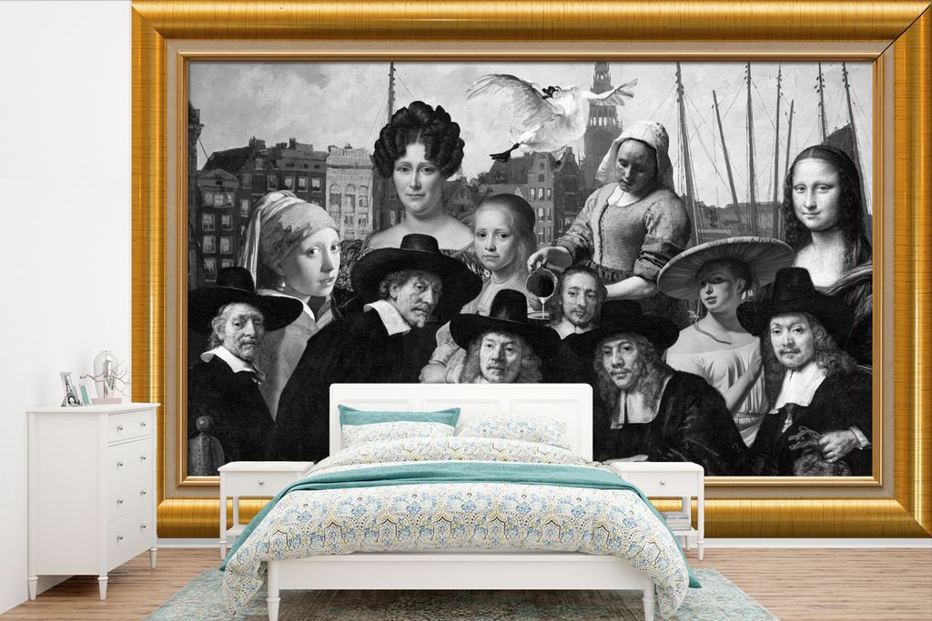 MuchoWow Fototapete für Wohnzimmer oder Schlafzimmer Wandtapete Vinyl Motivtapete Alte Meister - Kunst - Liste - Gold - 360x240 cm - Vinyl-Tapete