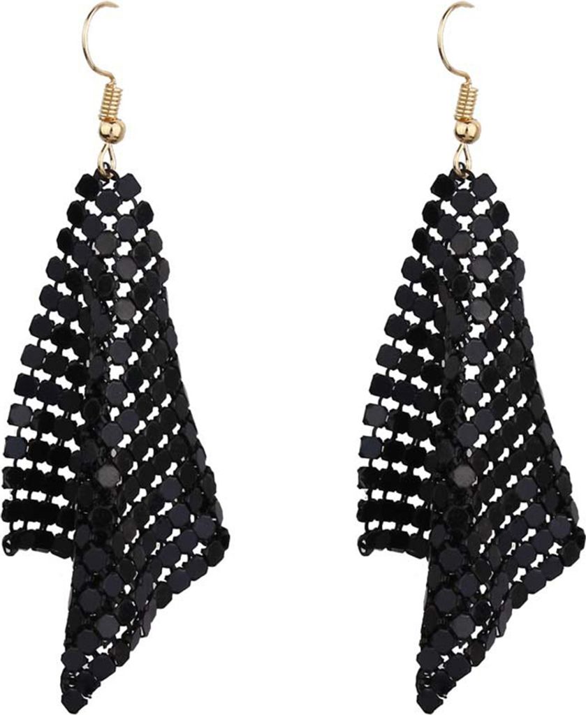 Mode Frauen Pailletten Mesh Baumeln Haken Ohrringe Club Abend Party Schmuck-Schwarz