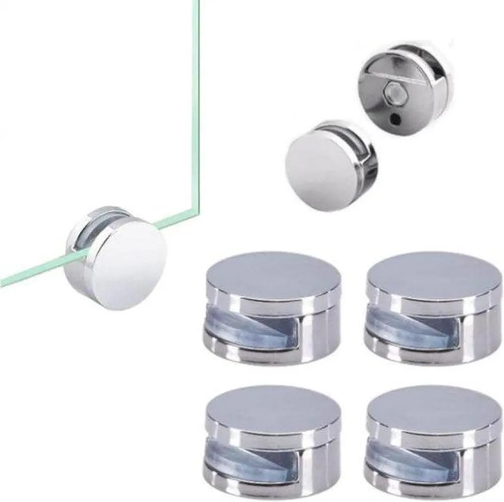 Attaches de miroir rondes chromées en lot de 4 pour panneaux de verre
