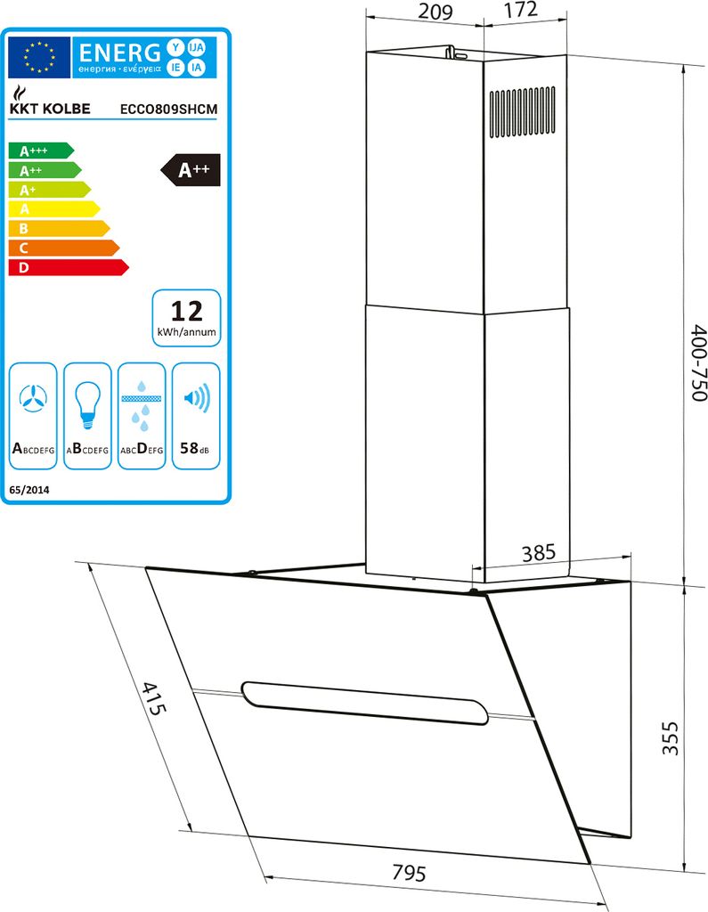 Dunstabzugshaube 80cm ECCO809SHCM RGBW Ambientebeleuchtung Produktbild 11