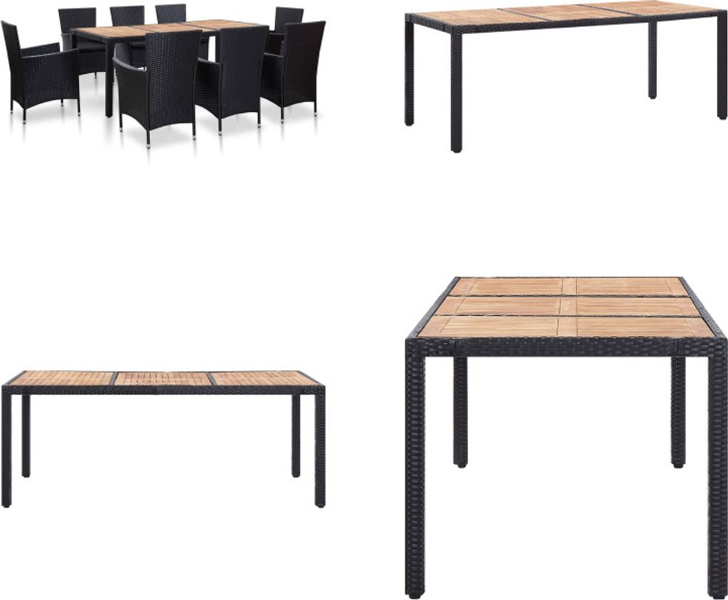 vidaXL 9 tlg. Garten Essgruppe mit Auflagen Poly Rattan Schwarz - Garten Essgruppe - Garten Essgruppen - Gartengarnitur - Gartengarnituren