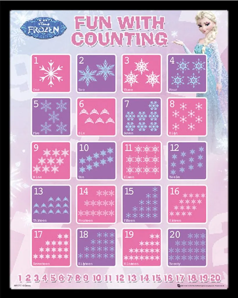 Apprendre à Compter avec Frozen Poster Encadré Noir Vitre Sécurisée