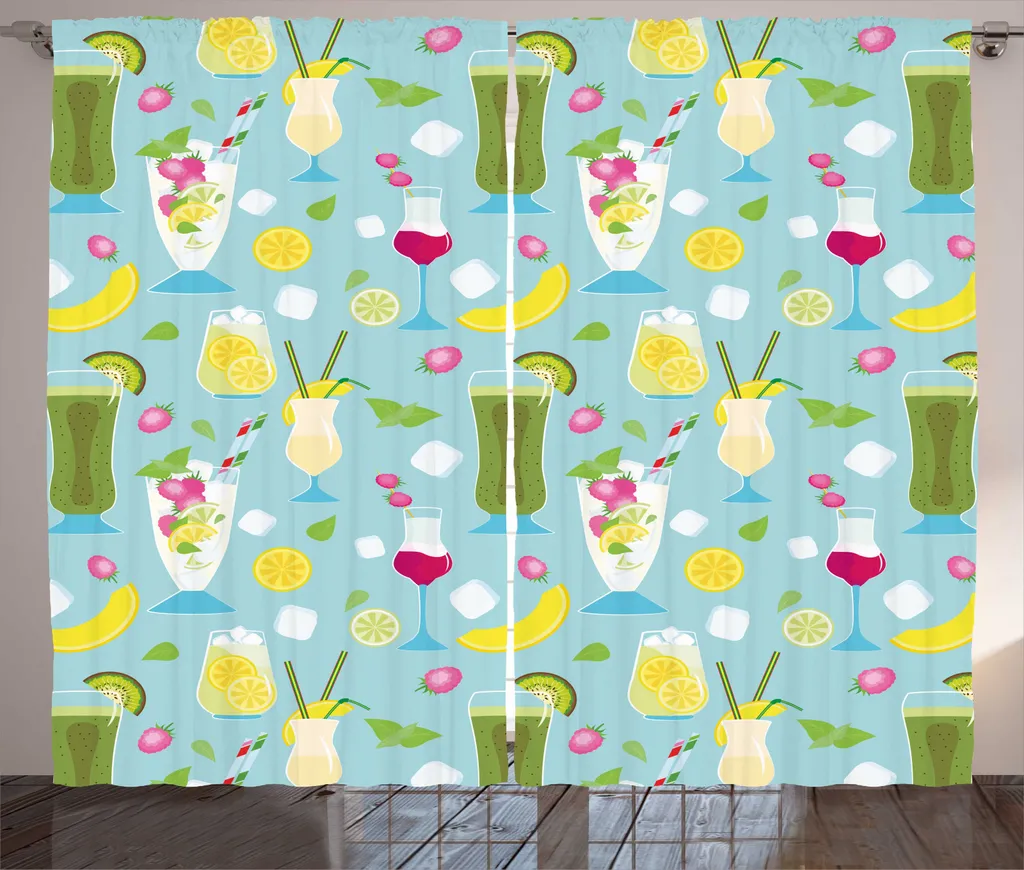 Grand Rideau Universel de Salon Motif Cocktails Exotiques Multicolore