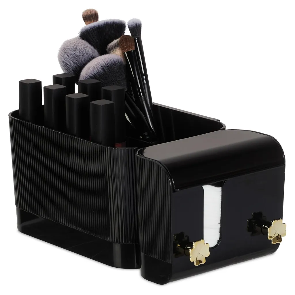 Organisateur de cosmétiques mural avec porte-coton-tiges noir et or