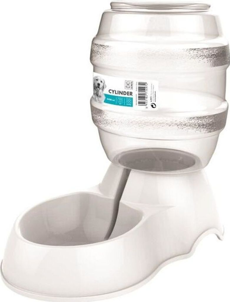 Wasserspender für Hunde, 3500ml, Zylinderform, Kunststoff, Weiß, Innenbereich
