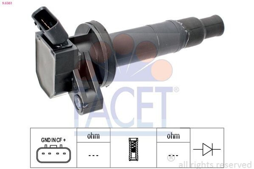 FACET 9.6361 Zündspule für TOYOTA Yaris Schrägheck (P9) passend für PEUGEOT 107 Schrägheck (PM, PN) für CITROËN C1 (PM, PN) für DAIHATSU SI...