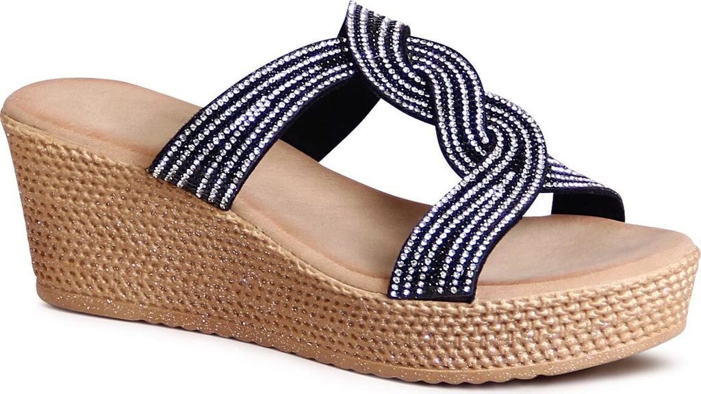 topschuhe24 2821 Damen Keilabsatz Sandalen Plateau Pantoletten, Farbe:Schwarz, Größe:40 EU
