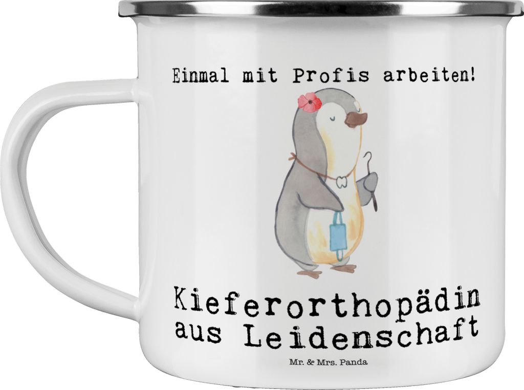 Mr. & Mrs. Panda Teetasse Kieferorthopädin Leidenschaft - Weiß - Geschenk, Emaille Becher, Pott, Tasse, Haferl, Teebecher