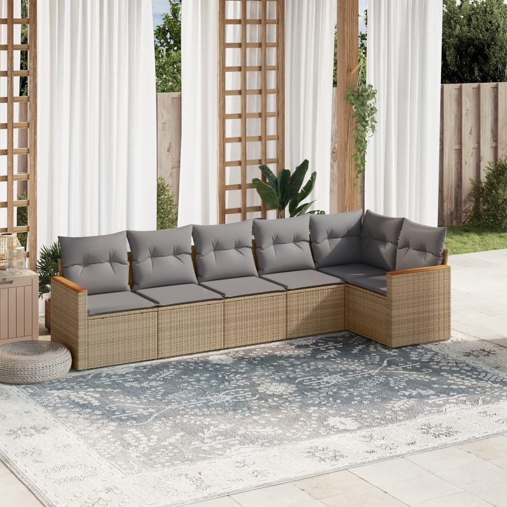 6-tlg. Garten-Sofagarnitur mit Kissen Beige Poly Rattan 3258391