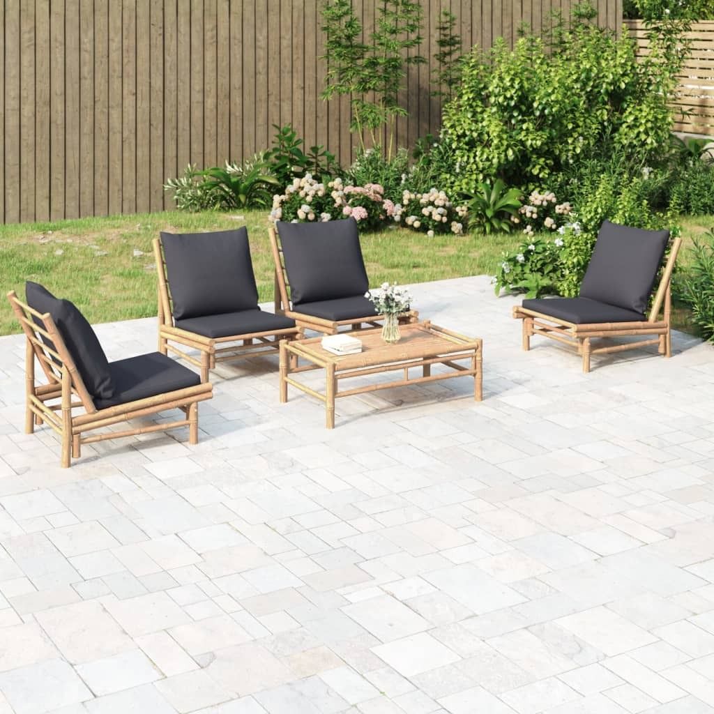 Möbel 5-tlg. Garten-Lounge-Set mit Dunkelgrauen Kissen Bambus - Balkonmöbel 3156486