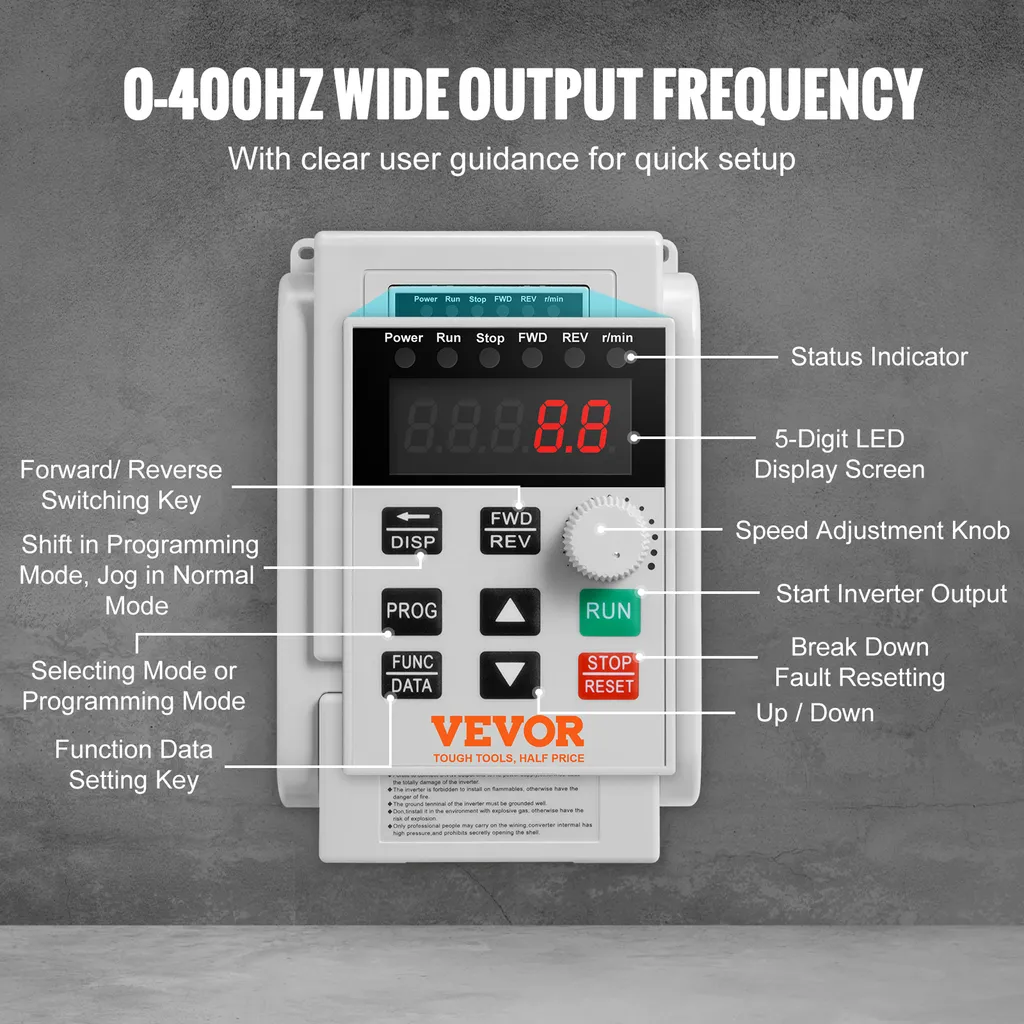 Régulateur de Fréquence 10A VFD 2.2kW Inverter avec Pilotage Précis