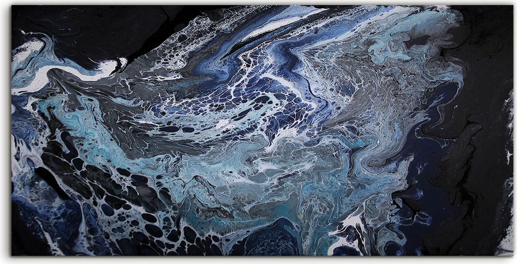 Coloray Canvas 100x50 Wandbild Leinwand Bilder Blau Schwarz Weiß Abstraktion Kunst