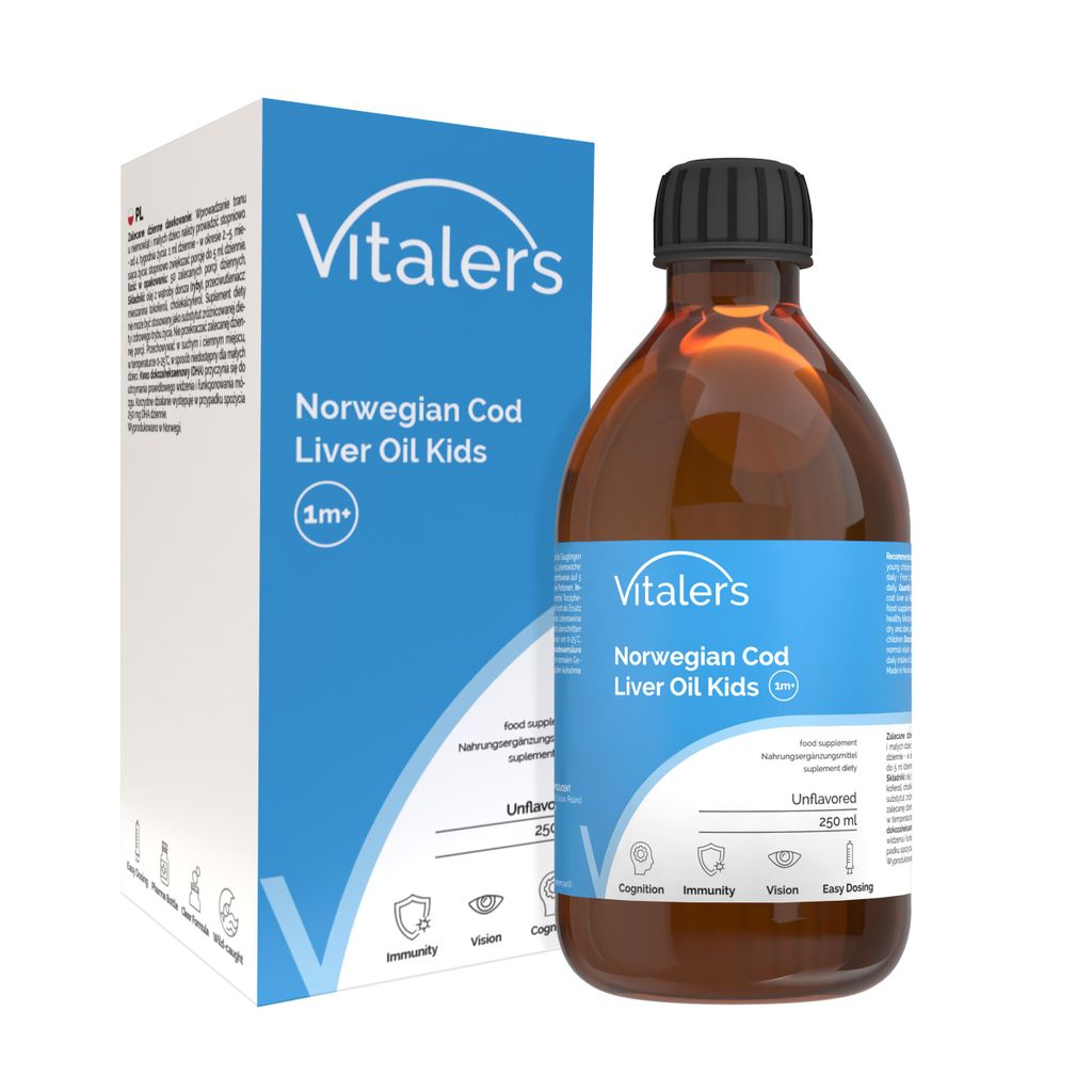 Vitaler's Norwegischer Lebertran Junior Omega-3 1250 mg – 250 ml, flüssiges Nahrungsergänzungsmittel für Kinder, mit Vitamin E