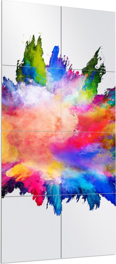 DEQORI Wandspiegel Puzzle 60x120 cm 'Zusammenknall Farbpuder' Spiegel Ganzkörperspiegel