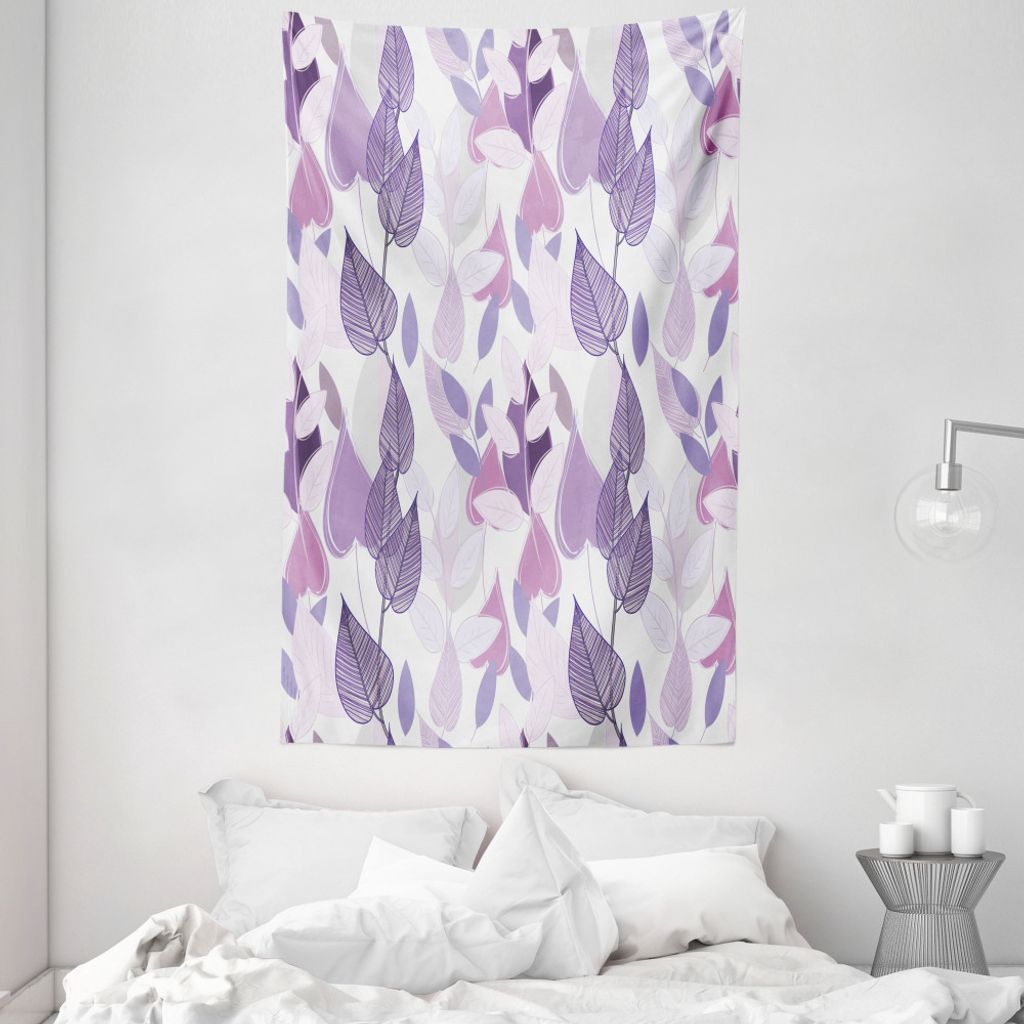 ABAKUHAUS Blumen Wandteppich und Tagesdecke, Laub Blätter lila aus Weiches Mikrofaser Stoff Waschbar ohne Verblassen Digitaldruck, 140 x 230 cm, L...