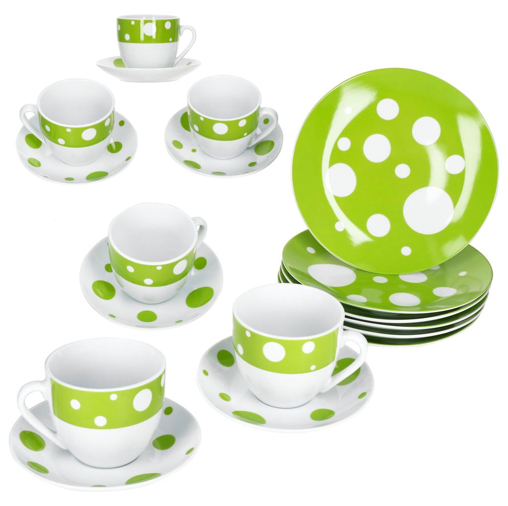 18ks kávový servis Pula zelená tečky porcelán 6 osob šálky Obrázek produktu 